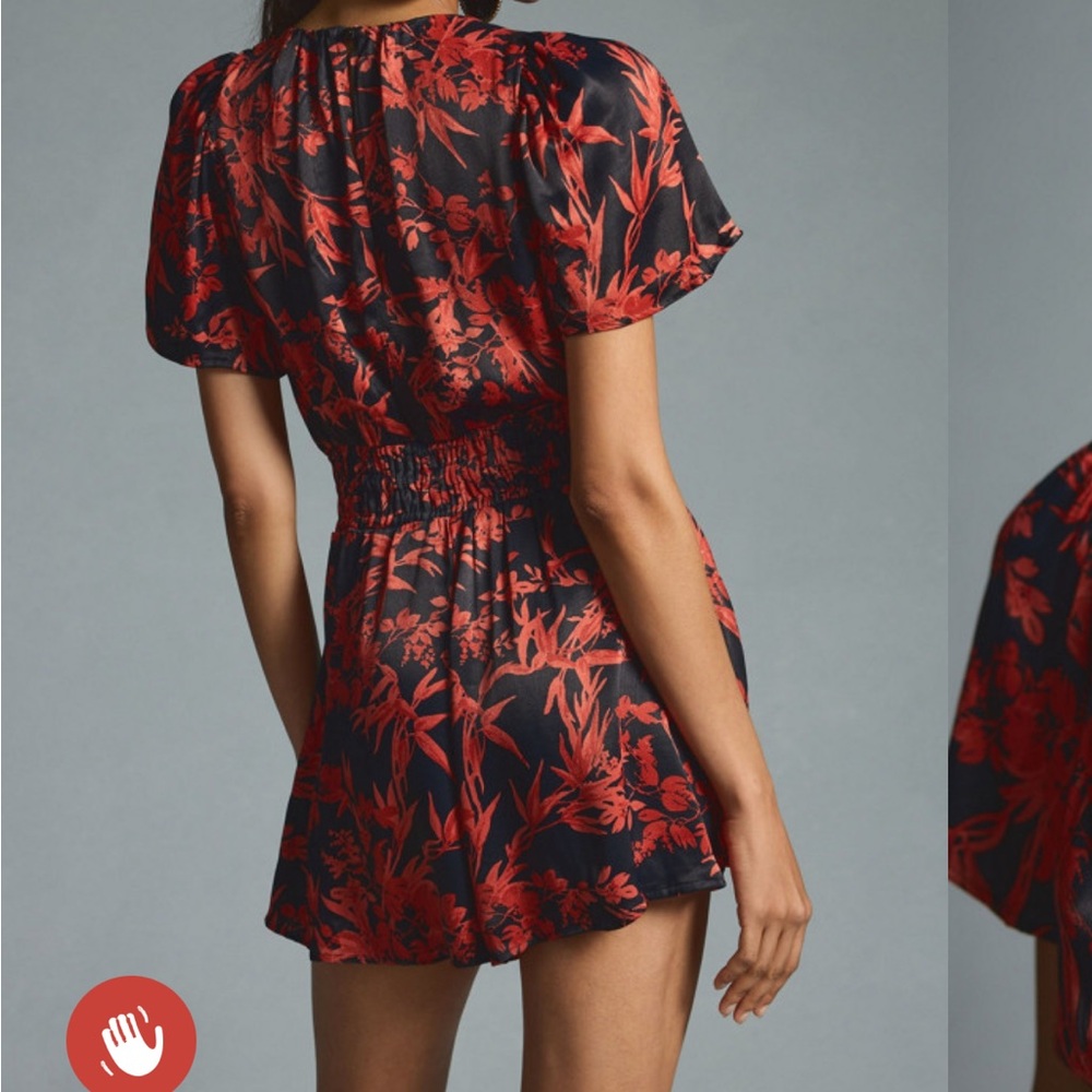 Anthropologie The Somerset Romper Red Black Floral 1-Piece Anthro Size Large - Picture 3 of 14